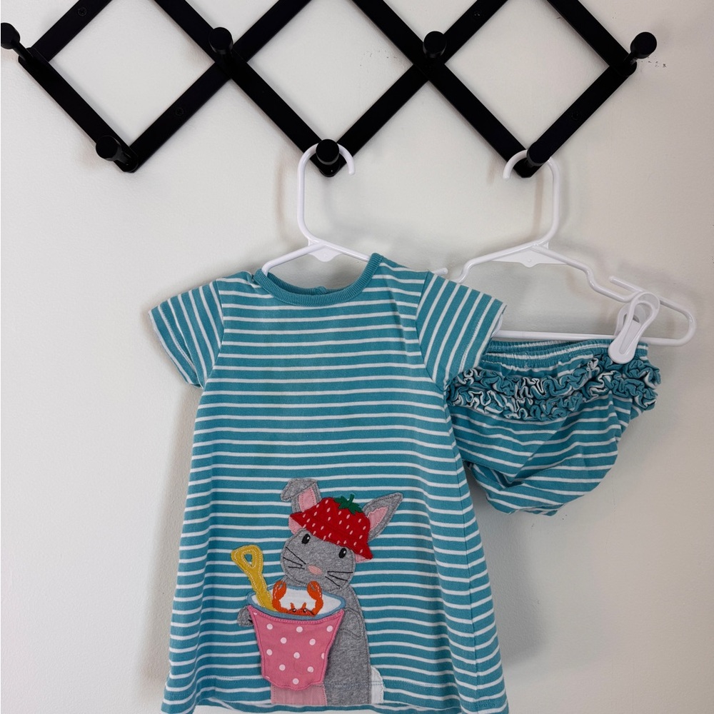 Baby Boden Striped Blue Bunny Dress